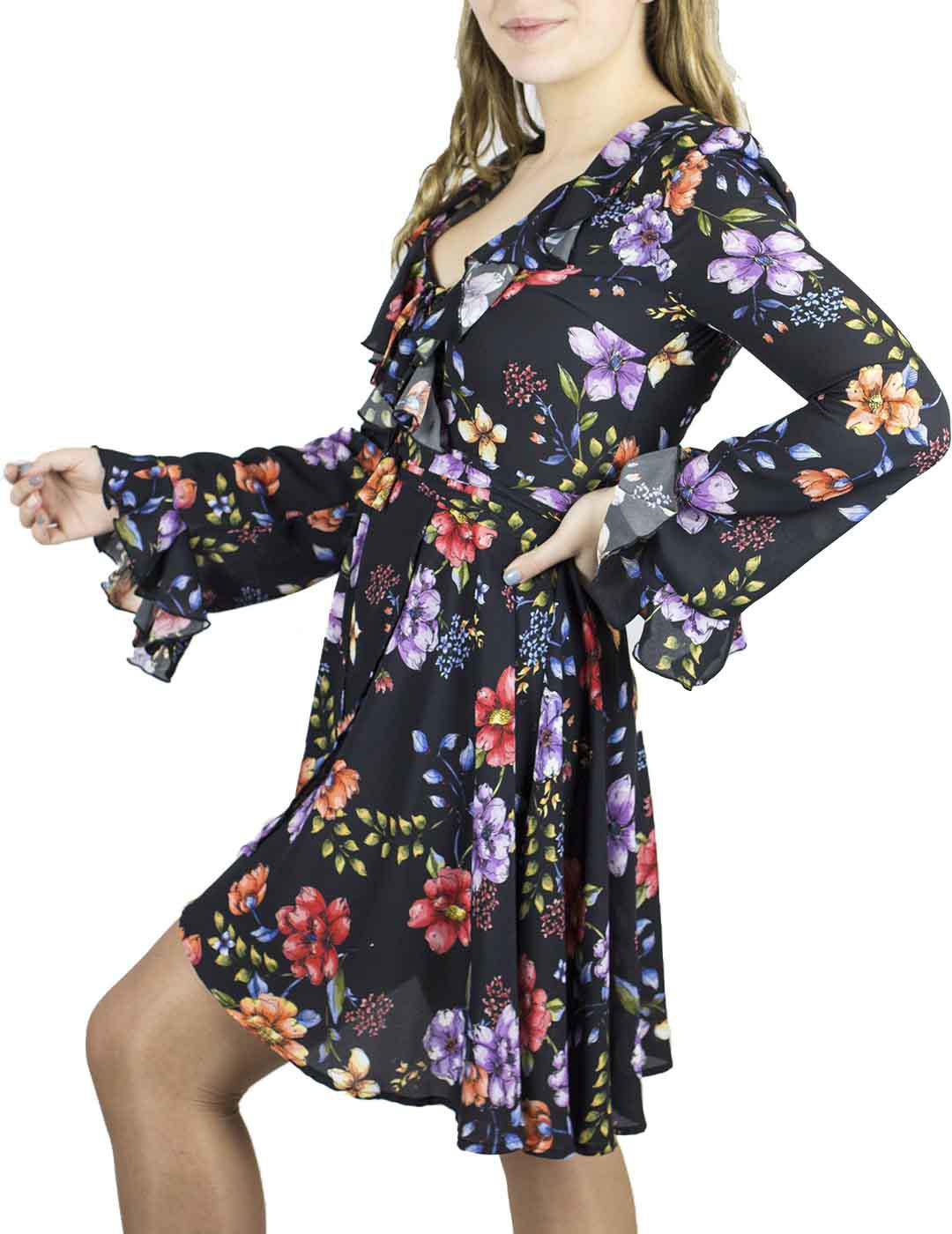 Vestido Denny Rose Volantes Cruzado Negro