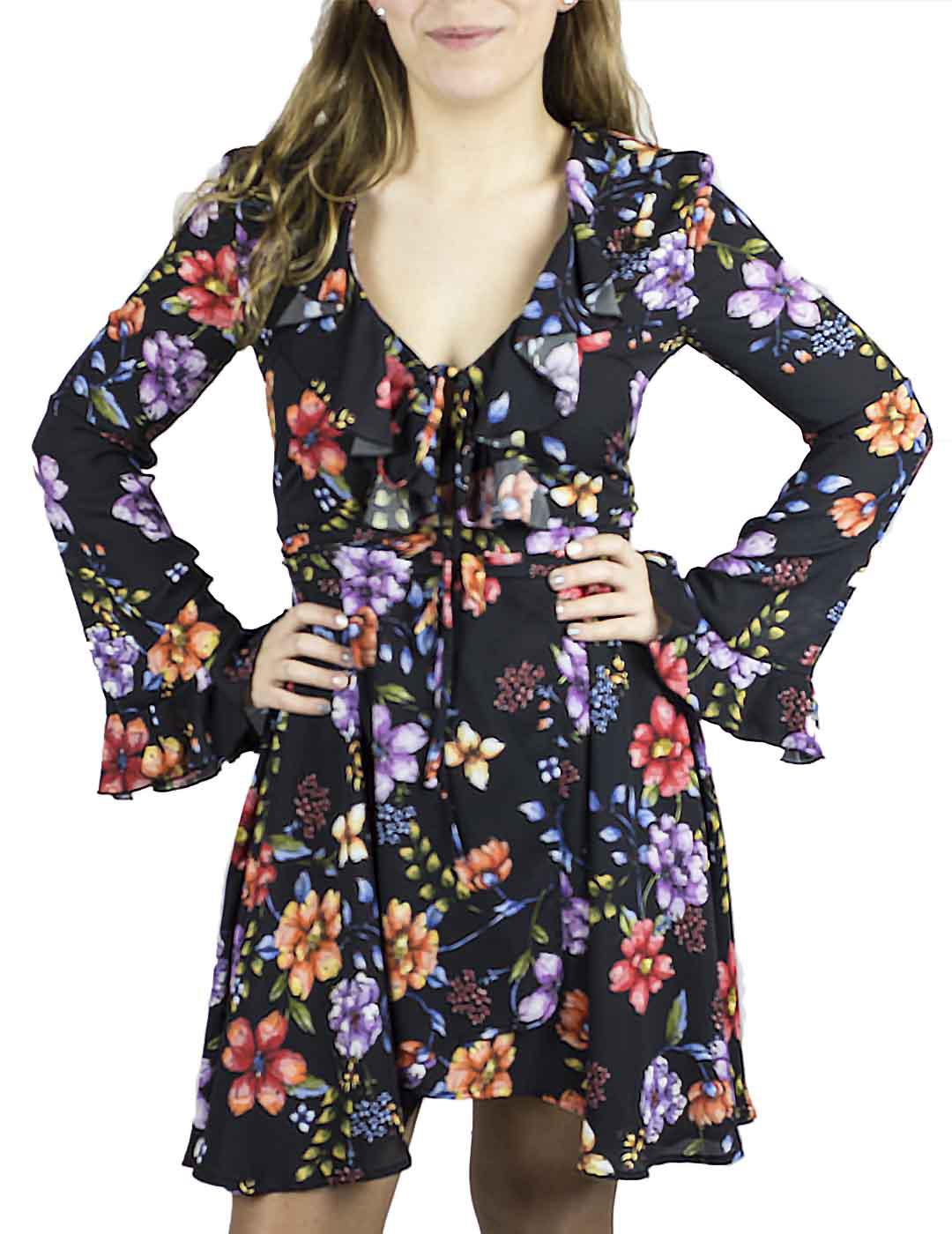 Vestido Denny Rose Volantes Cruzado Negro