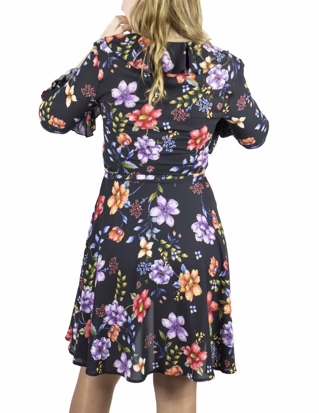 Vestido Denny Rose Volantes Cruzado Negro