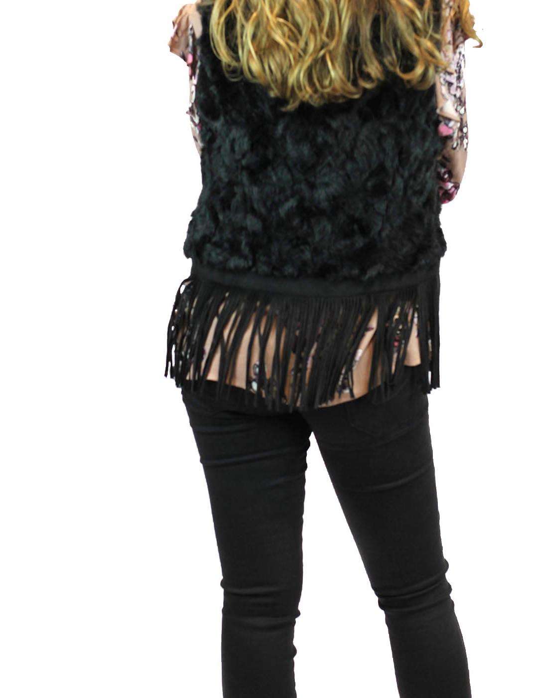 Chaleco Morgan de Pelo Con Flecos Negro