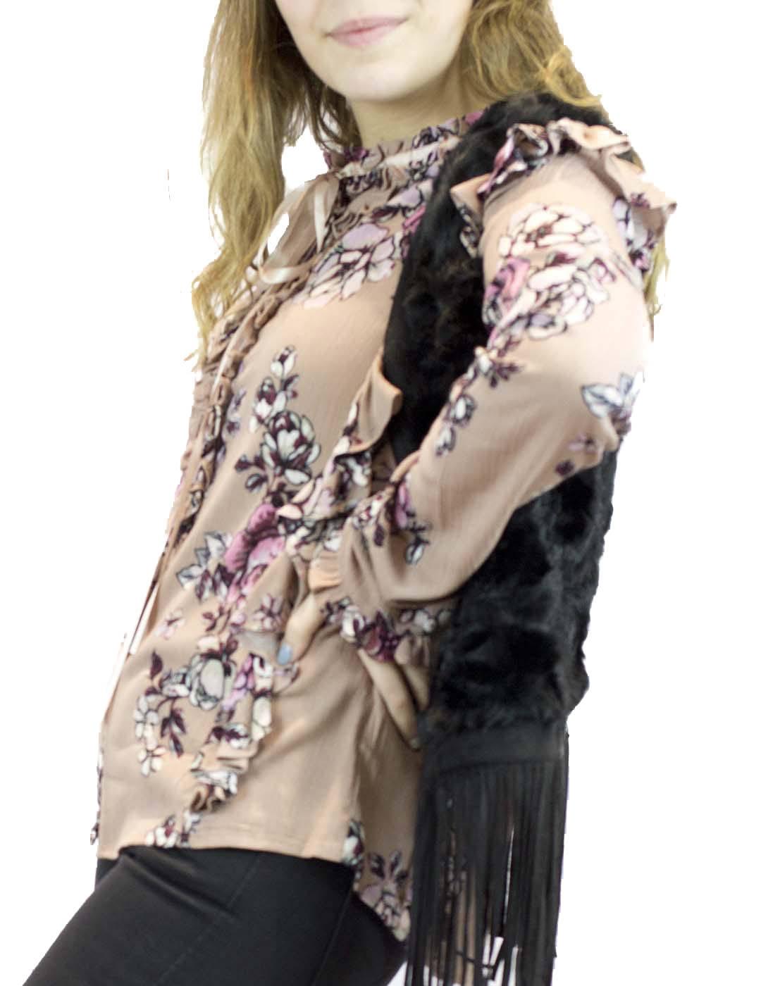 Chaleco Morgan de Pelo Con Flecos Negro