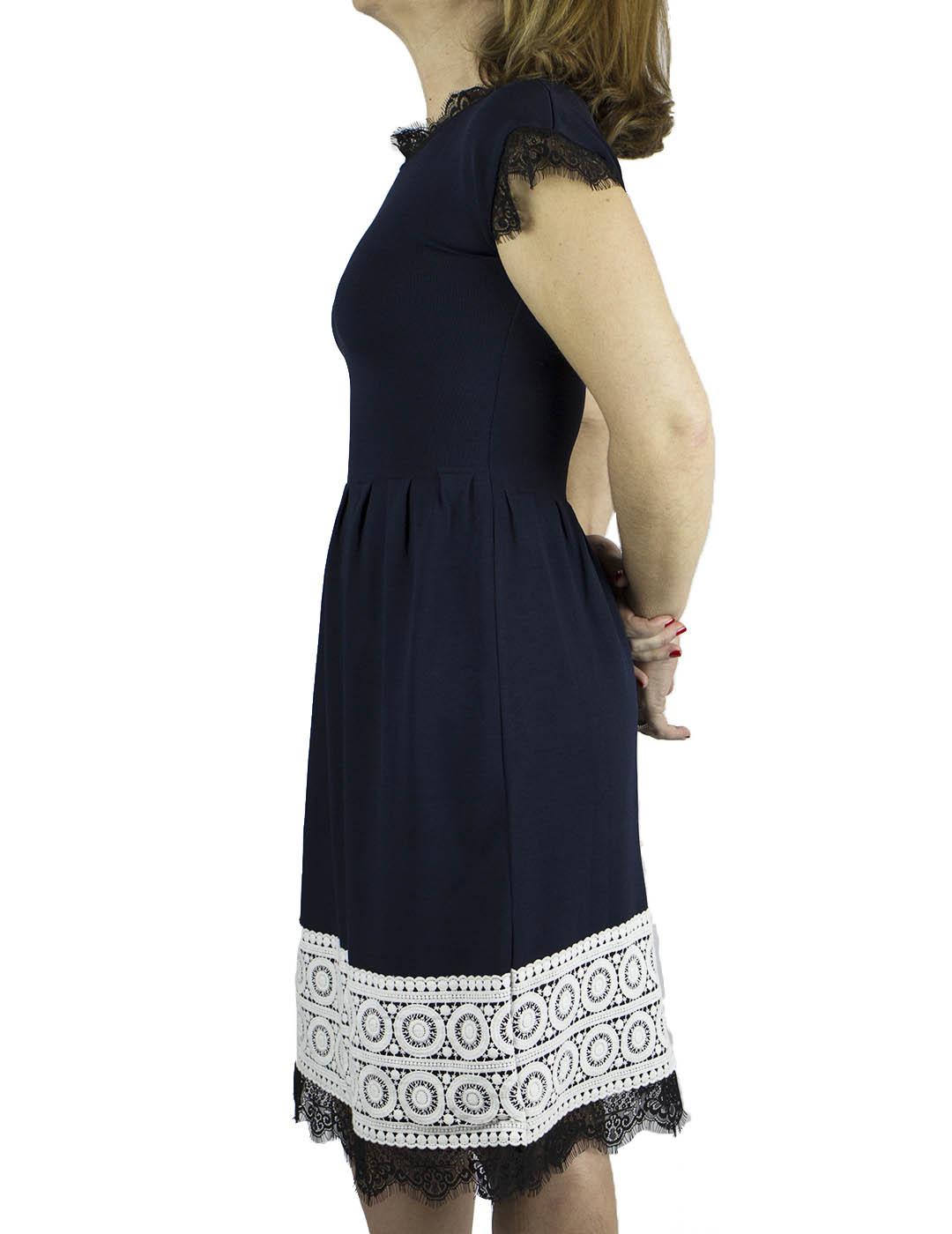 Vestido The Extreme Collection Crochet Y Encaje Marino