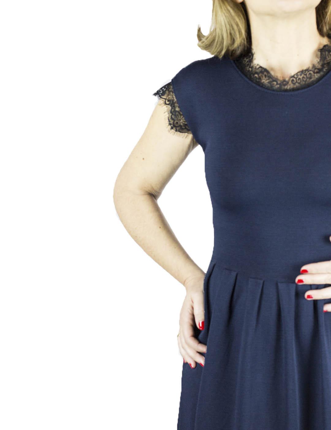 Vestido The Extreme Collection Crochet Y Encaje Marino