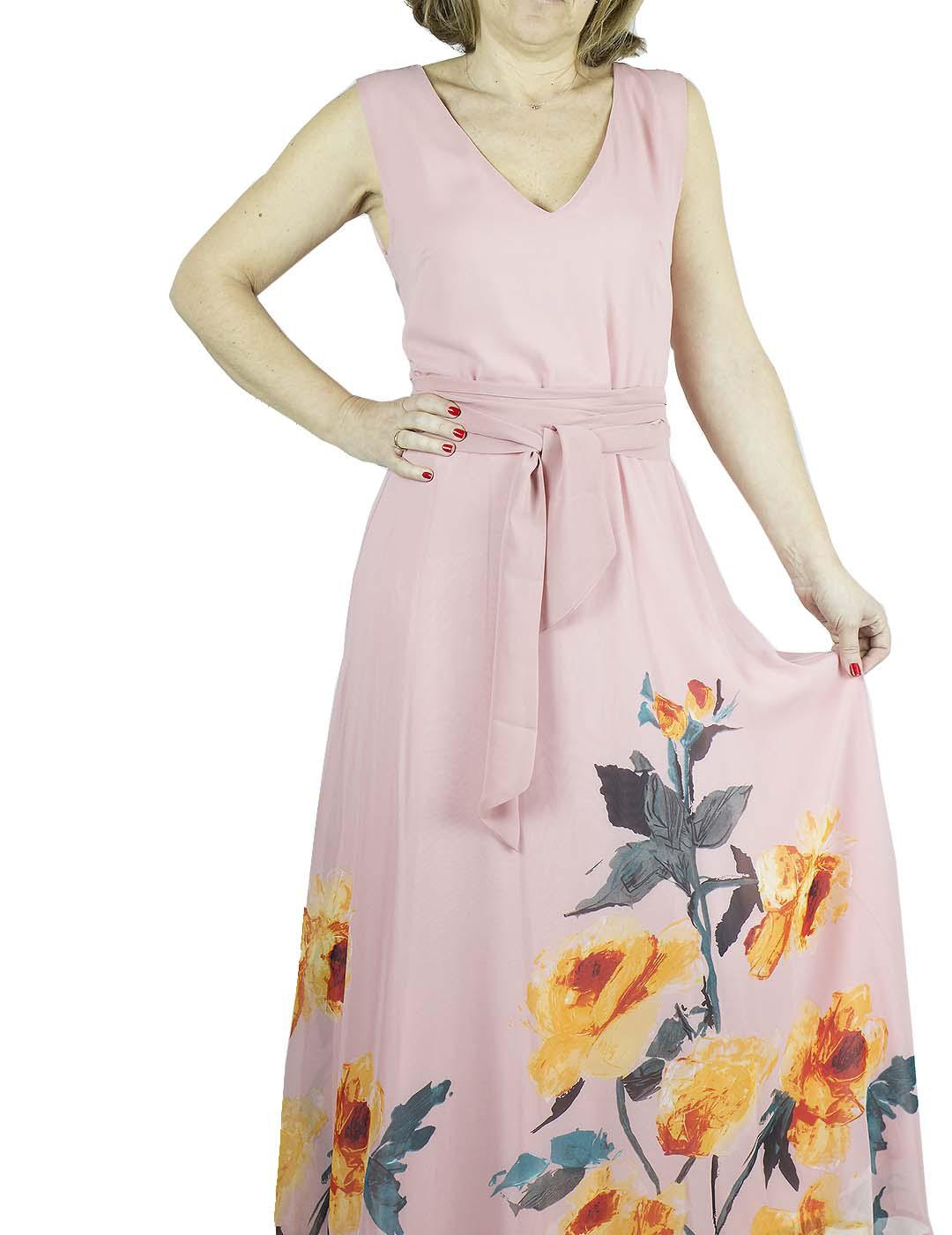 Vestido Anonyme Designers Largo Con Cinturón Rosa