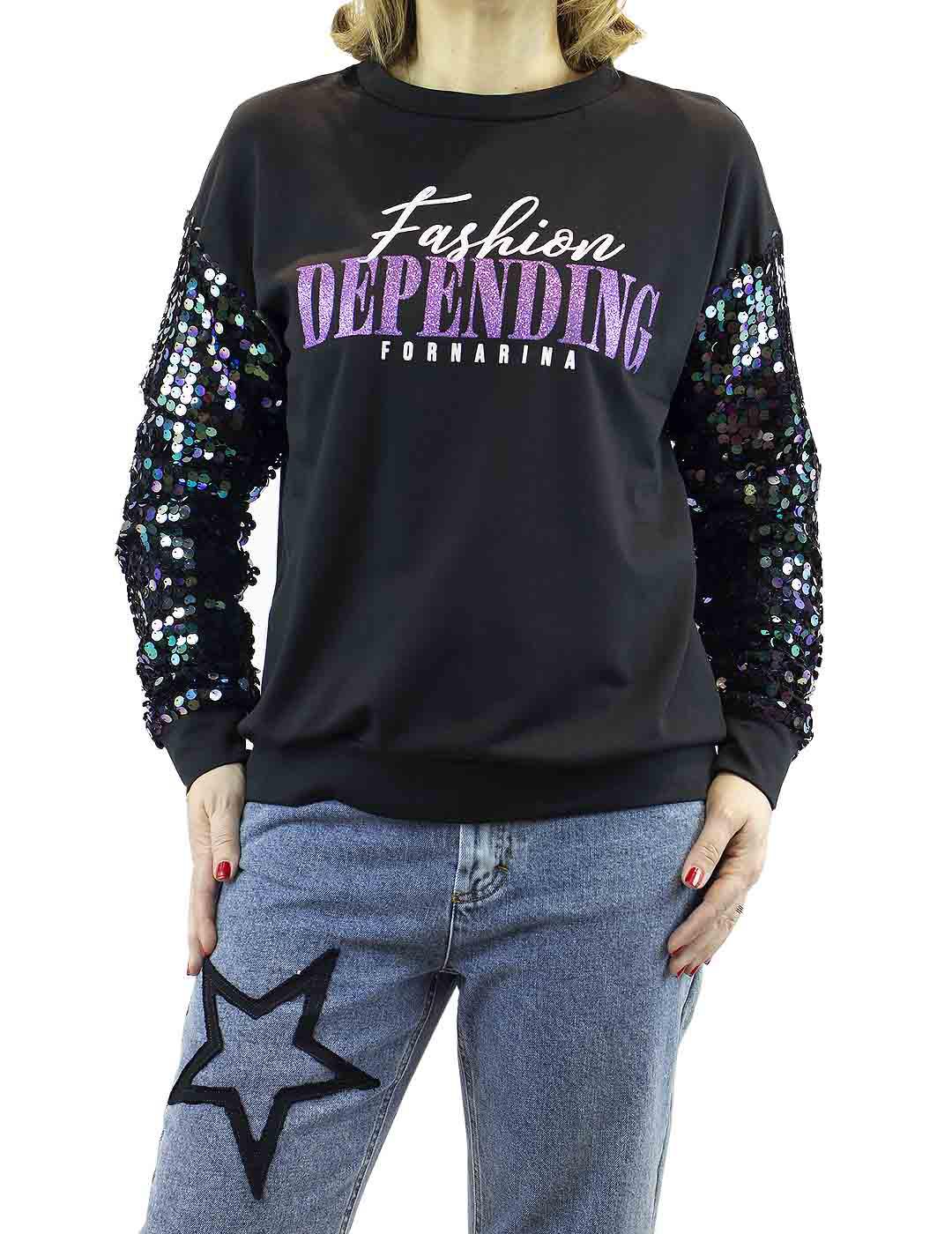Sudadera Fornarina Mangas Lentejuelas Negro