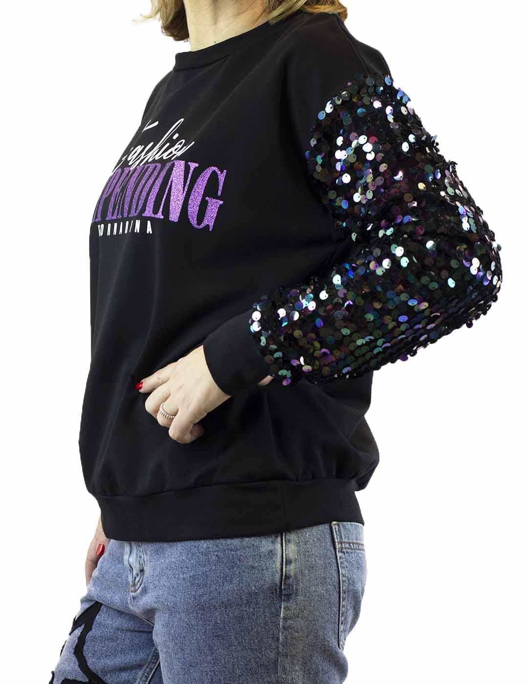 Sudadera Fornarina Mangas Lentejuelas Negro