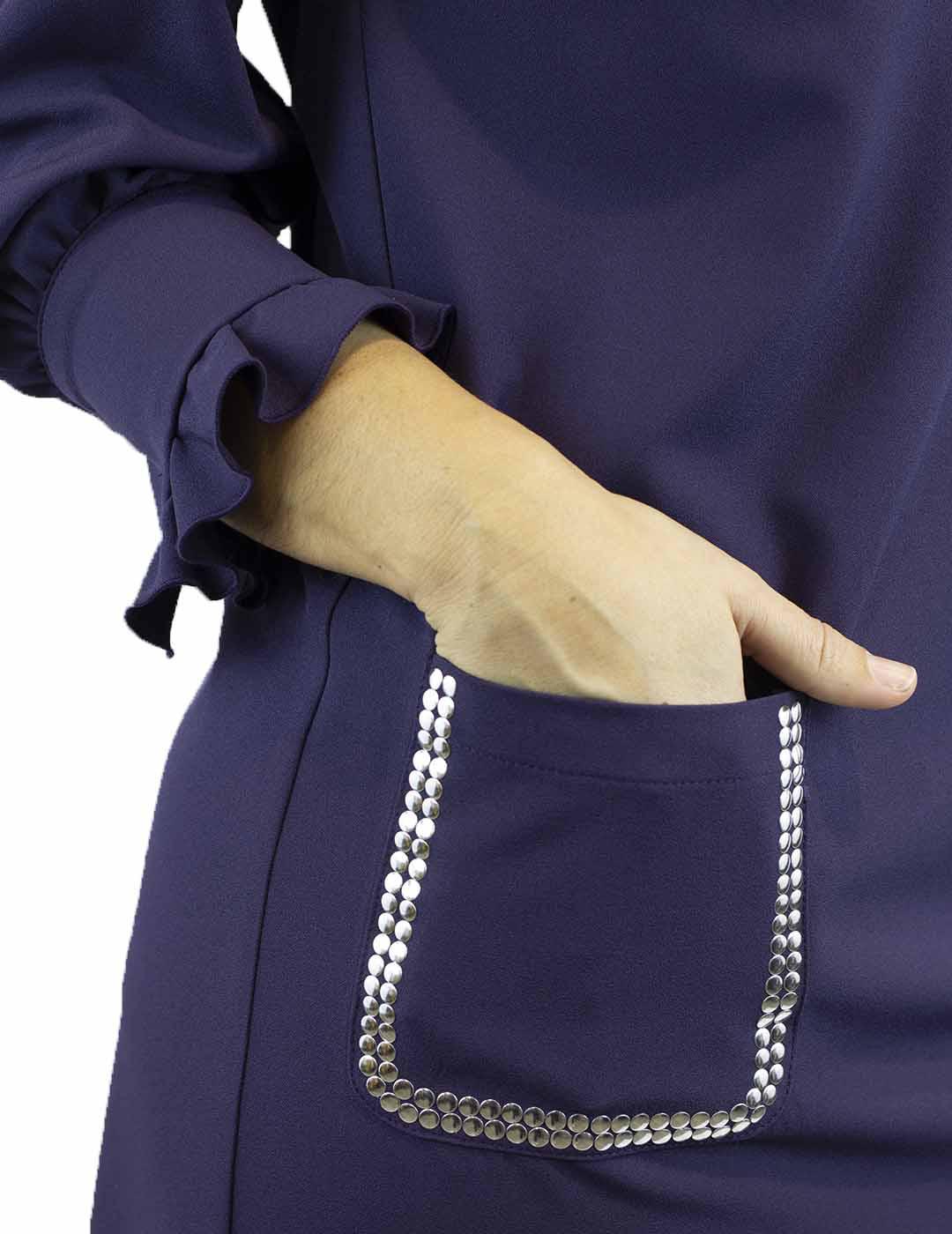 Vestido Denny Rose Bolsillos Con Tachuelas