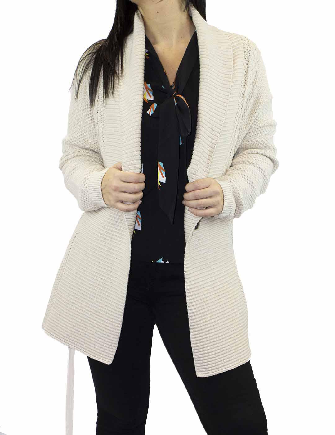 Chaqueta Tommy Jeans De Punto Con Cinturón Beige