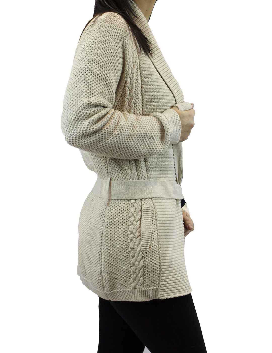 Chaqueta Tommy Jeans De Punto Con Cinturón Beige
