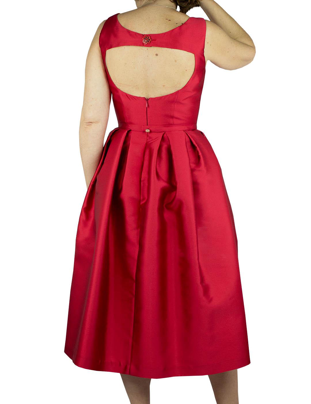 Vestido Ceremonia Loiba Cinturón Hojas Rojo