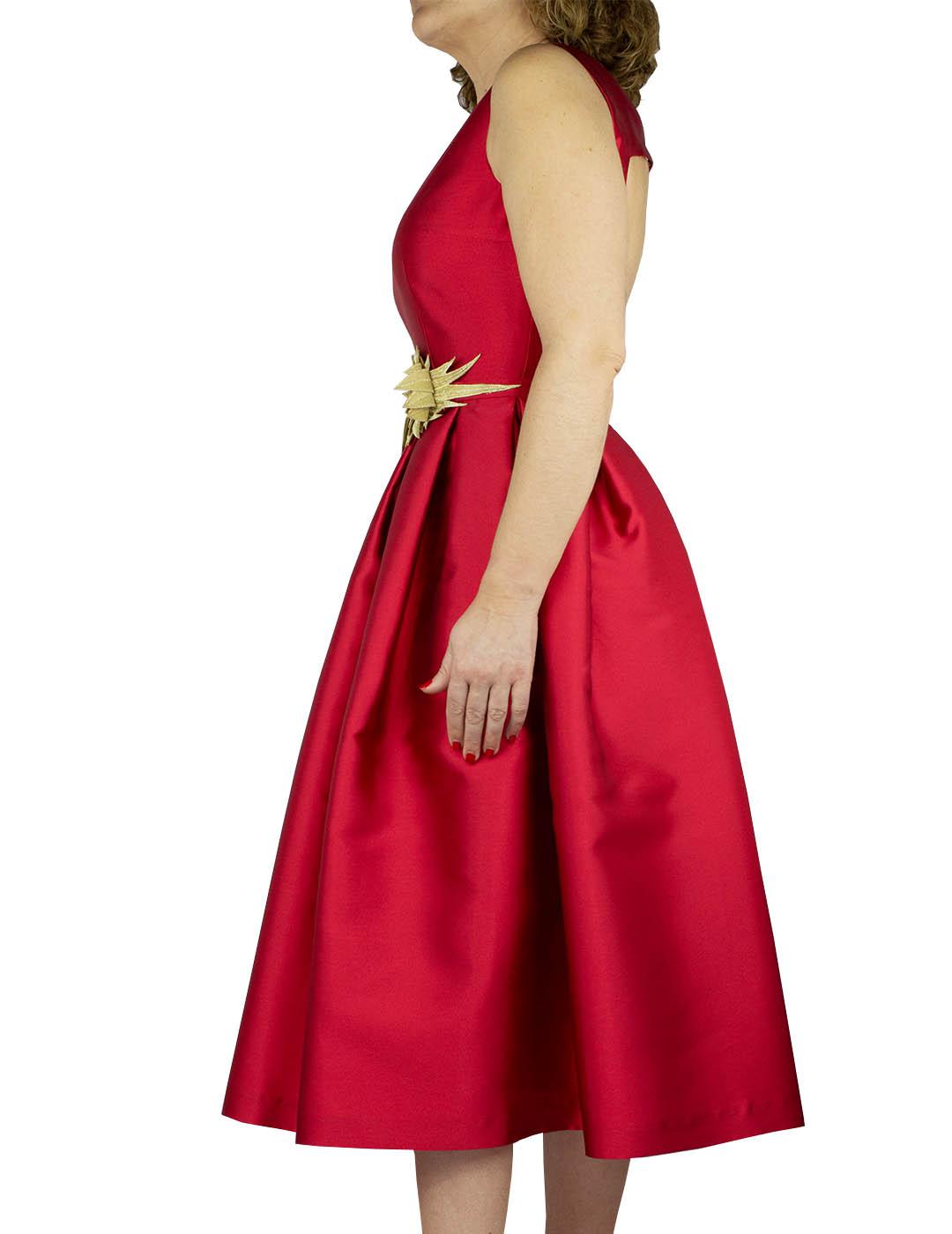 Vestido Ceremonia Loiba Cinturón Hojas Rojo