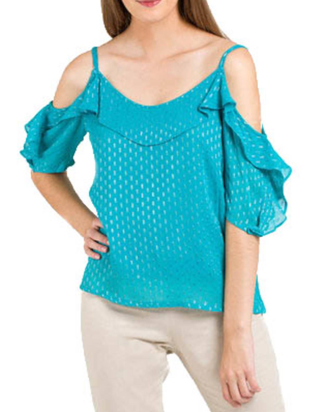 Top Naf Naf Aberturas En Hombros Turquesa