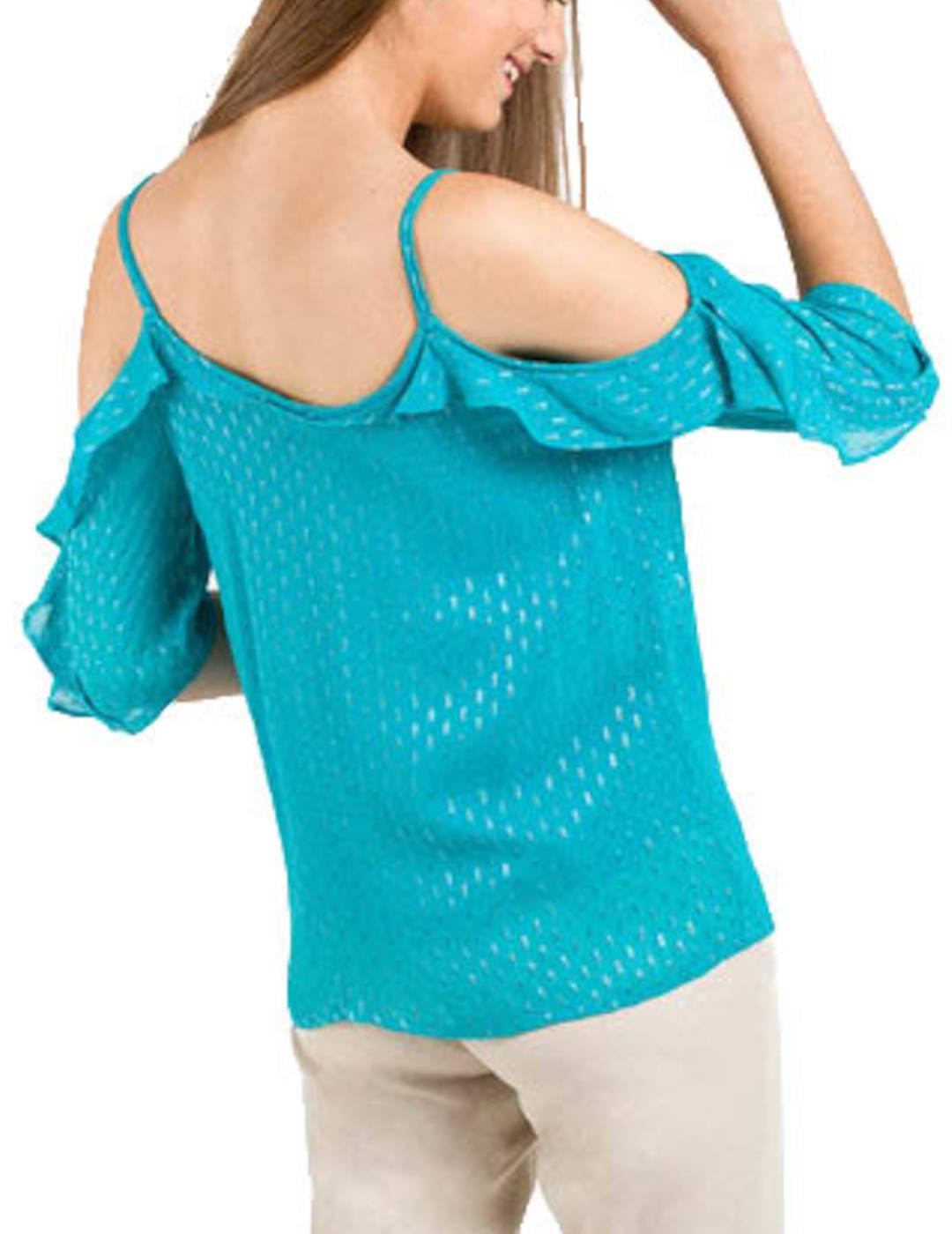 Top Naf Naf Aberturas En Hombros Turquesa