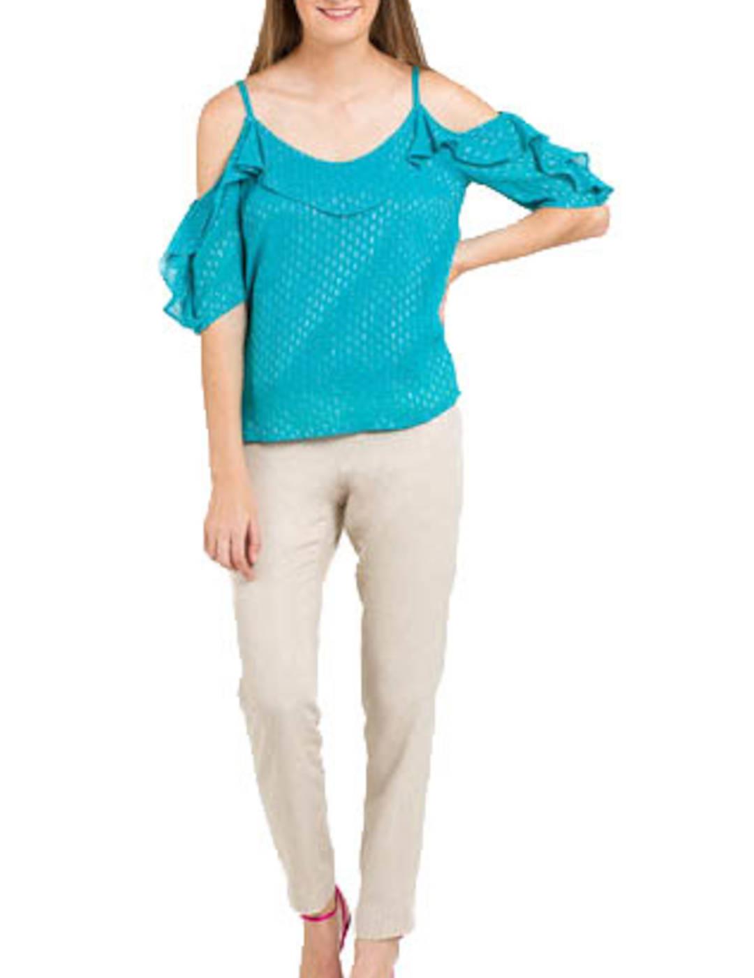 Top Naf Naf Aberturas En Hombros Turquesa