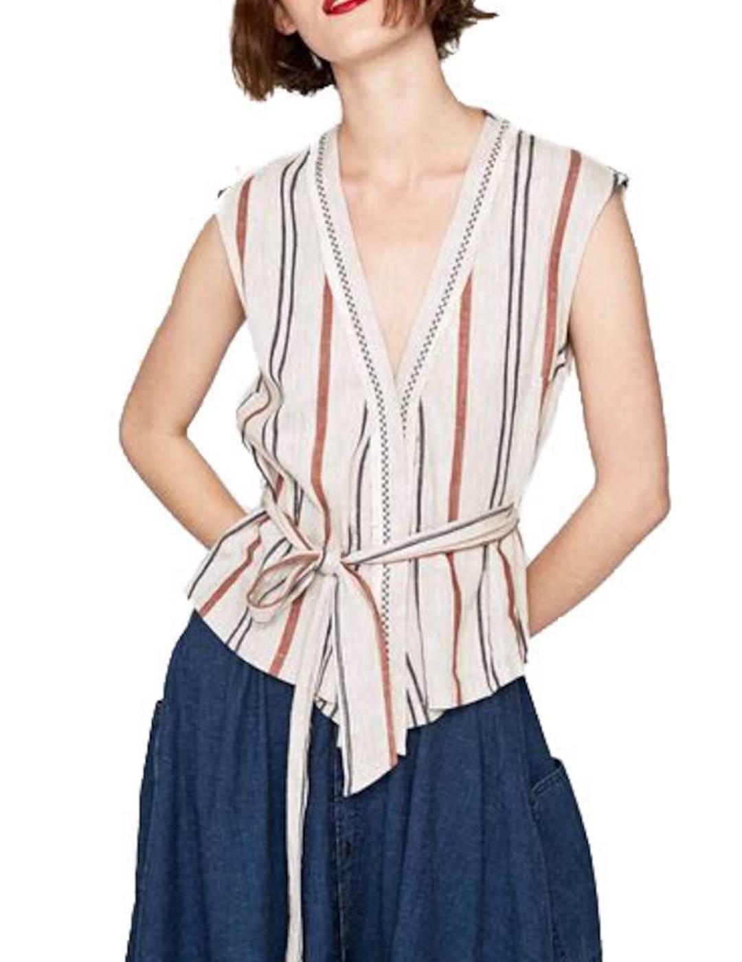 Top Pepe Jeans Lino De Rayas Con Cinturón
