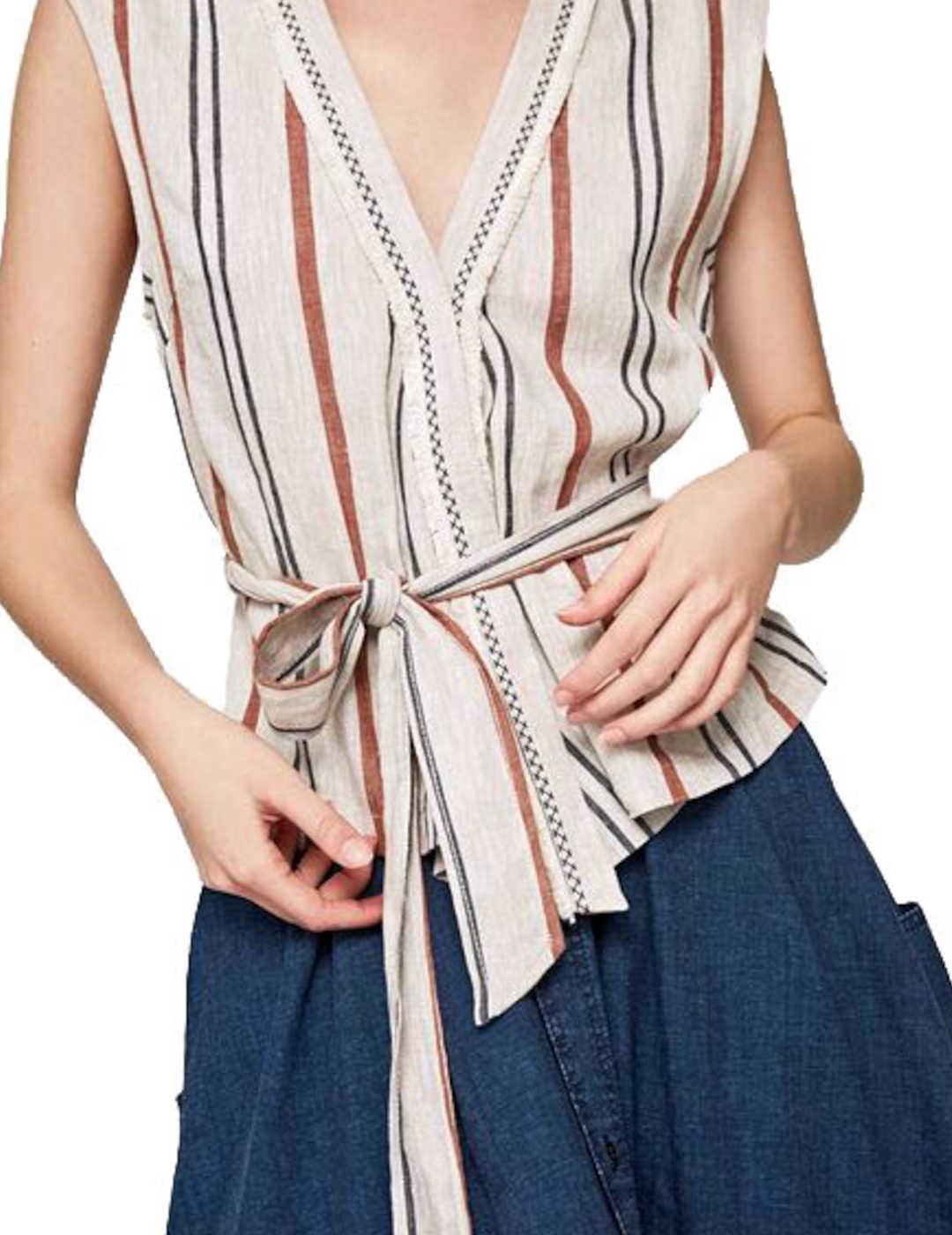 Top Pepe Jeans Lino De Rayas Con Cinturón