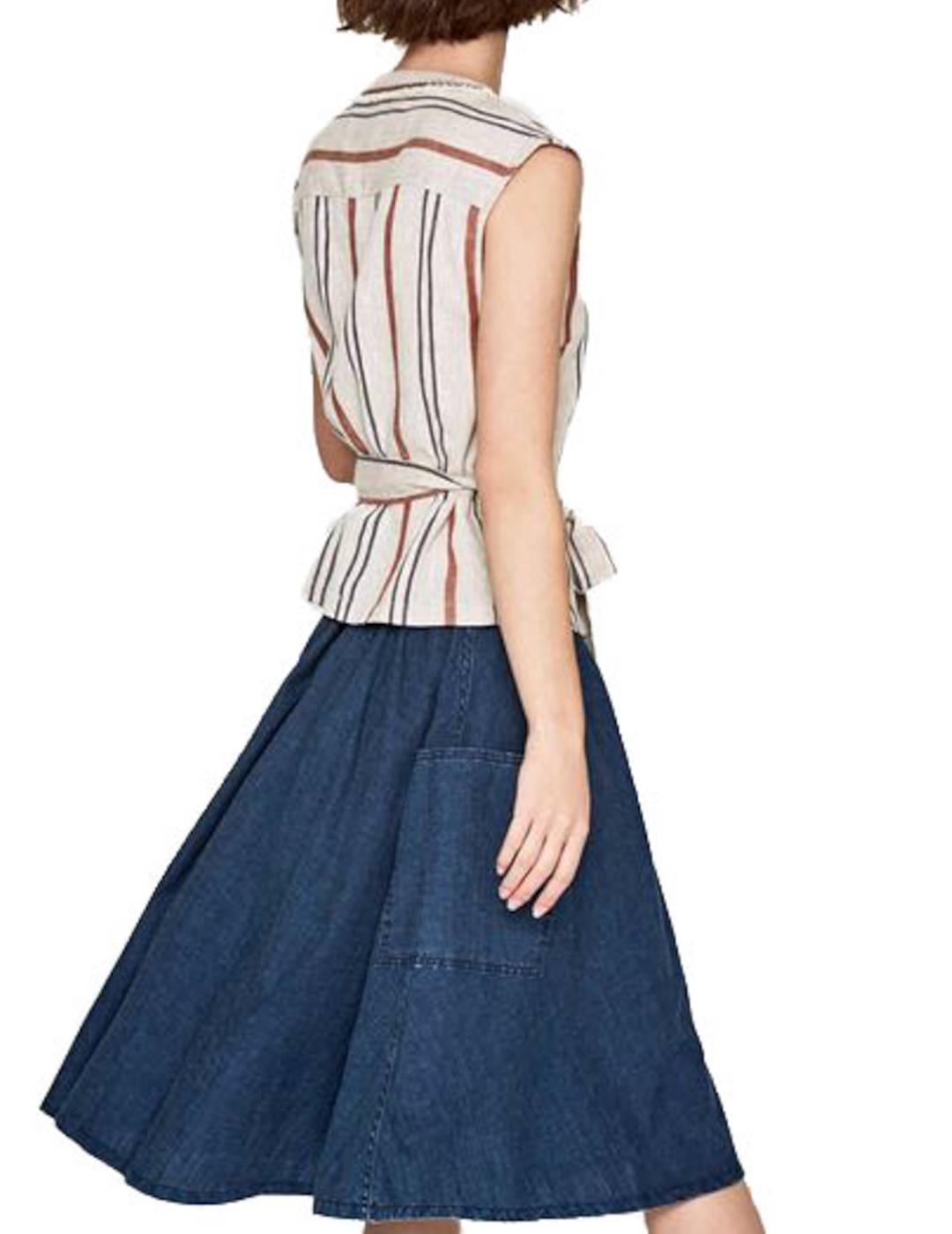 Top Pepe Jeans Lino De Rayas Con Cinturón