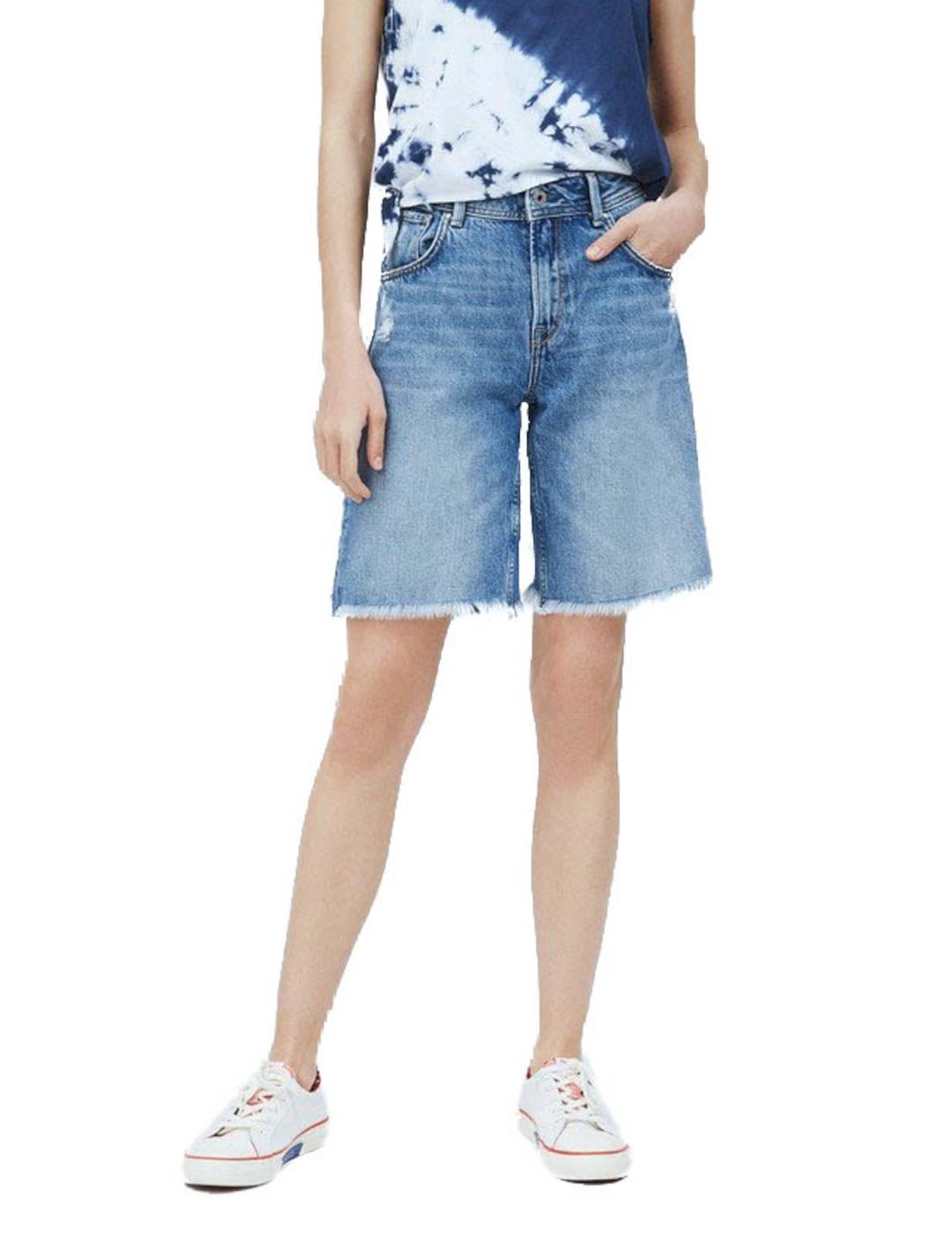 Bermuda Pepe Jeans Vaquera Desflecada Violet Azul