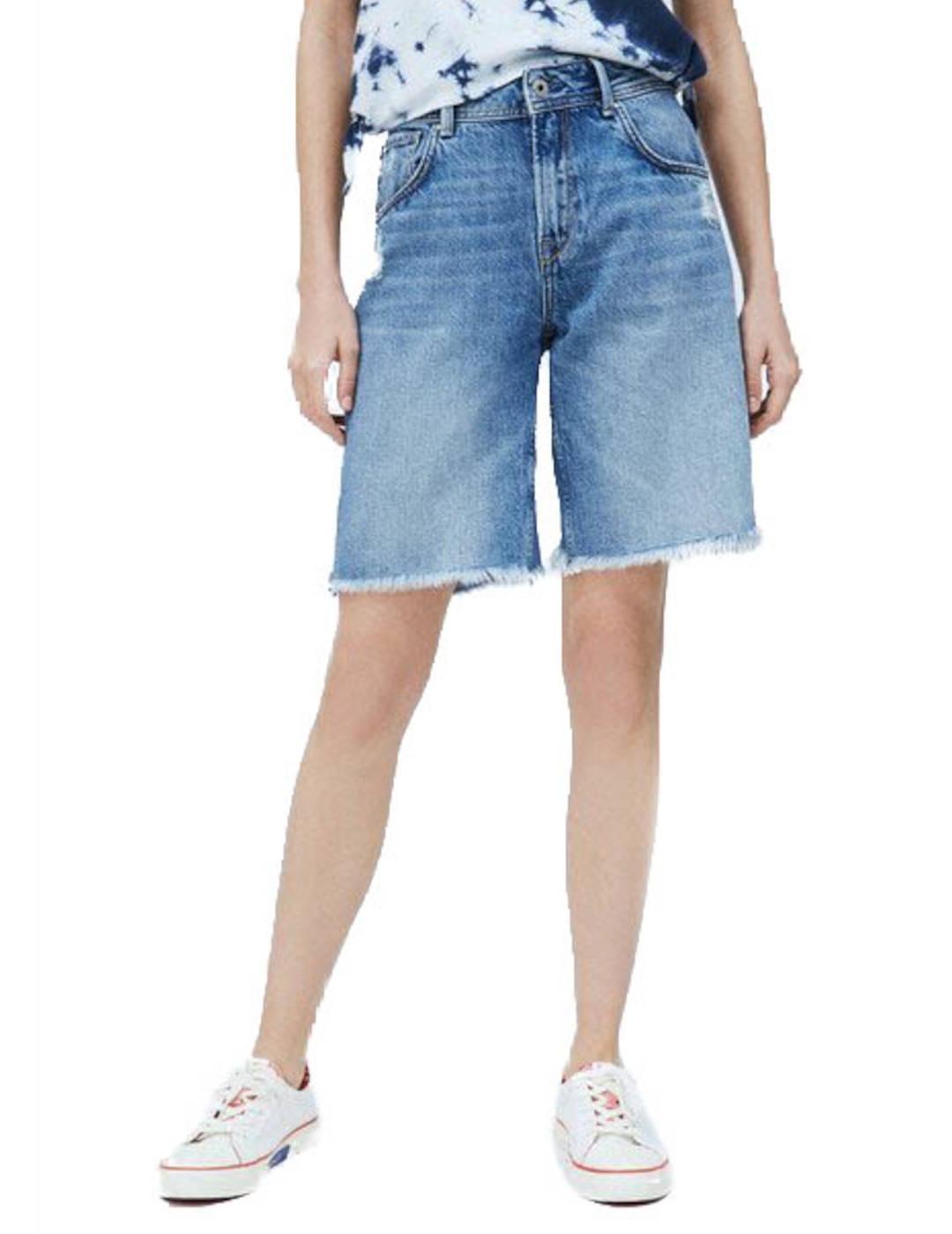 Bermuda Pepe Jeans Vaquera Desflecada Violet Azul