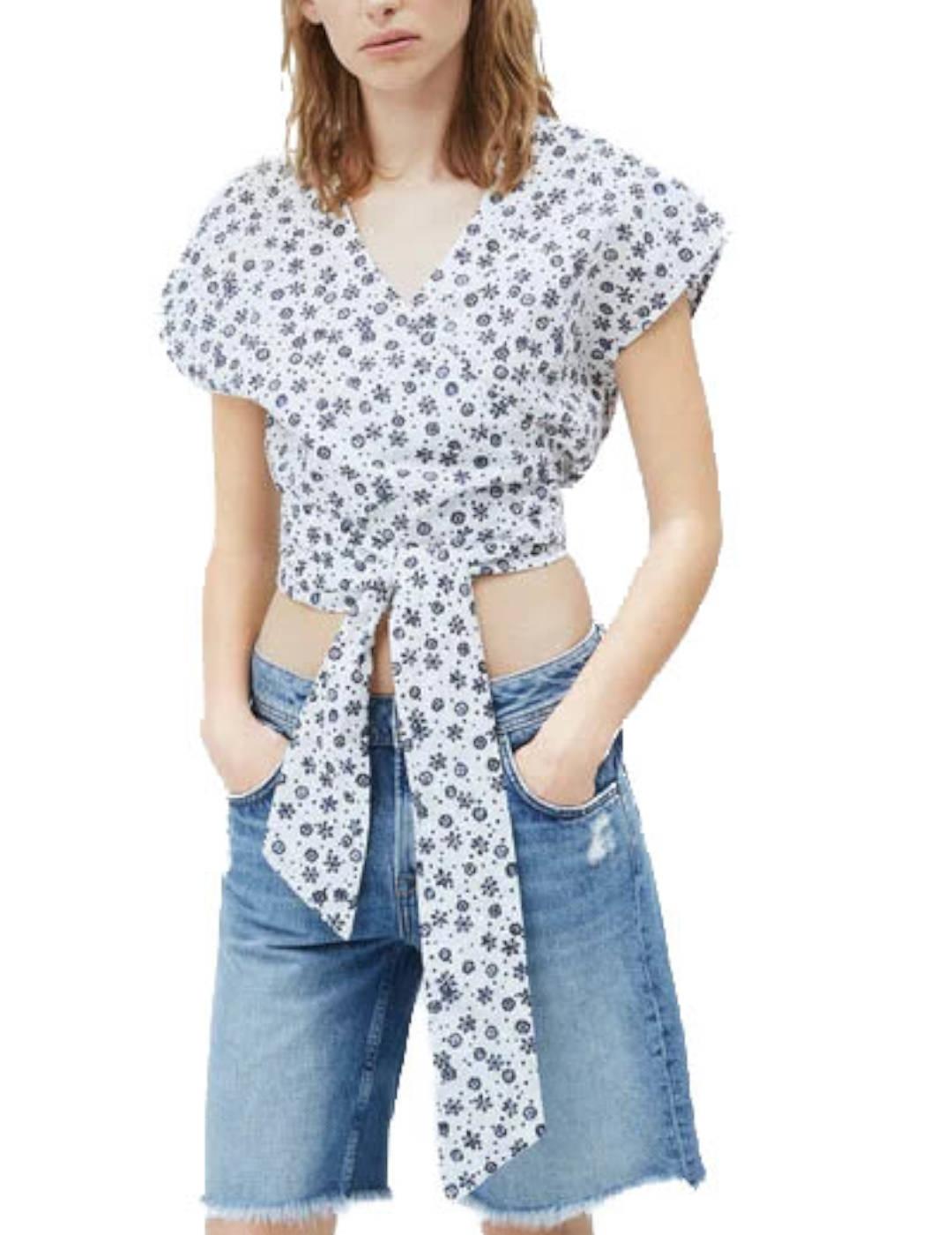 Blusa Pepe Jeans Cruzada Flores Italina Blanco