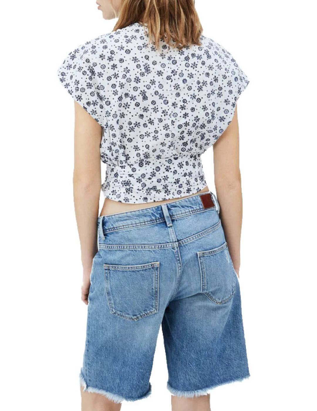 Blusa Pepe Jeans Cruzada Flores Italina Blanco