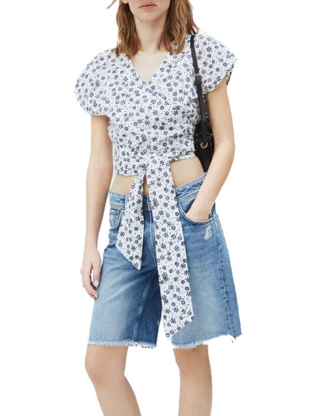 Blusa Pepe Jeans Cruzada Flores Italina Blanco