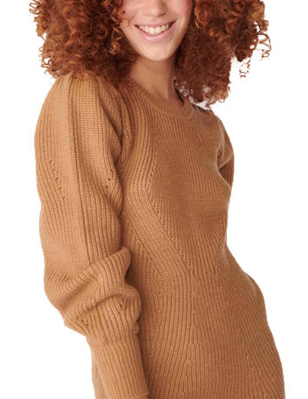 Vestido Naf Naf Corto De Punto Camel