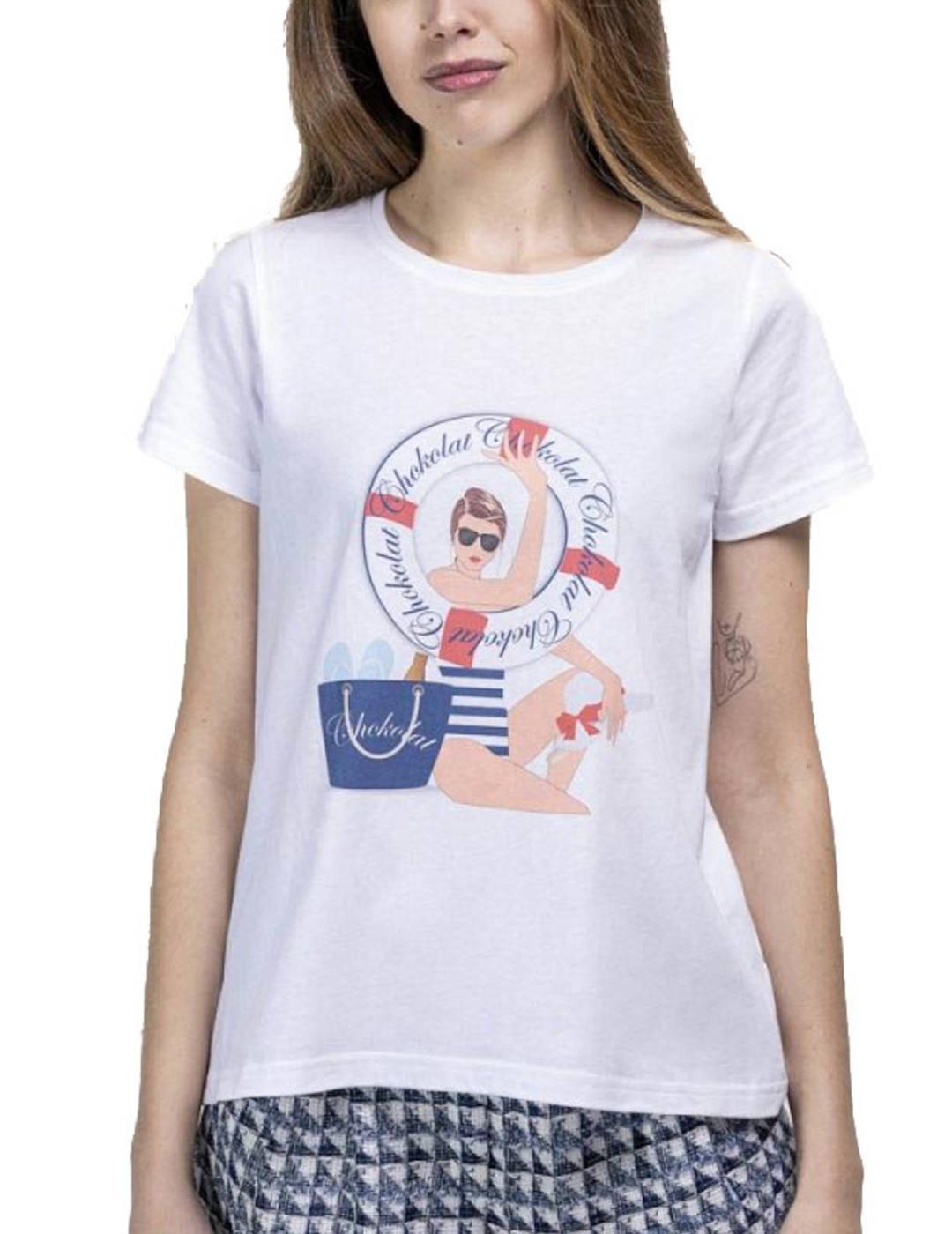 Camiseta Chokolat Estampado Marinero Blanco