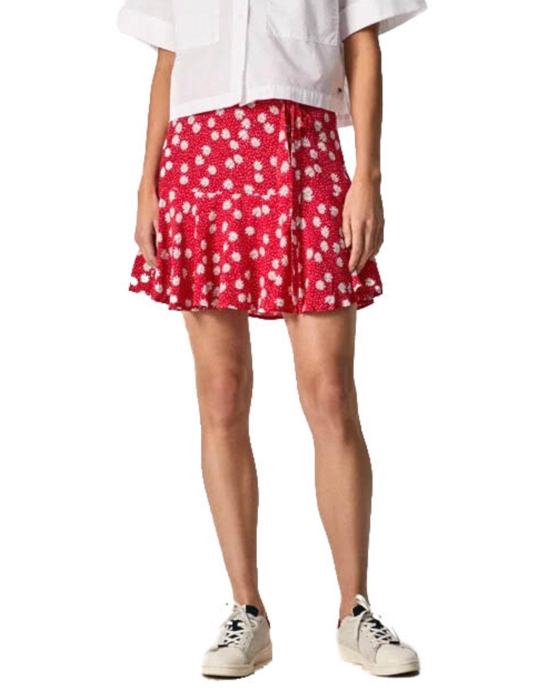 Falda Pepe Jeans Mini Flores Katherine Rojo