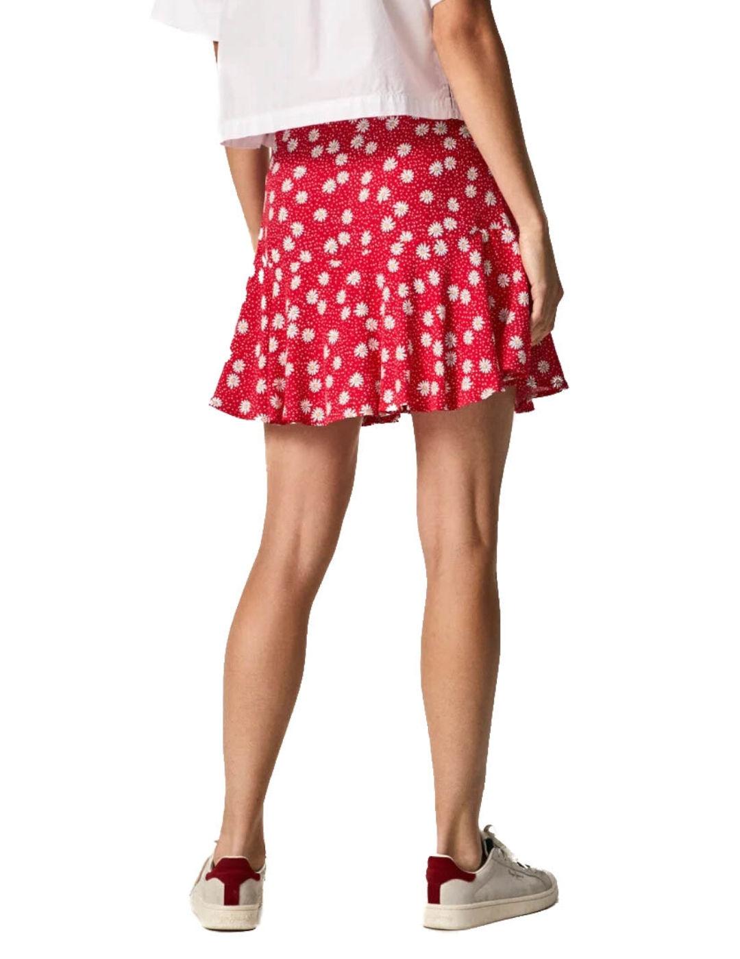 Falda Pepe Jeans Mini Flores Katherine Rojo