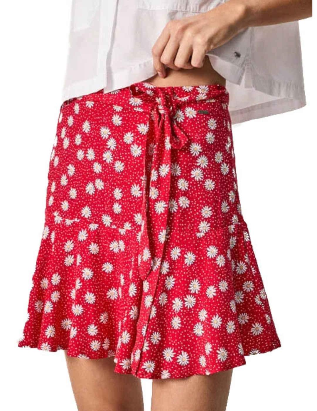 Falda Pepe Jeans Mini Flores Katherine Rojo