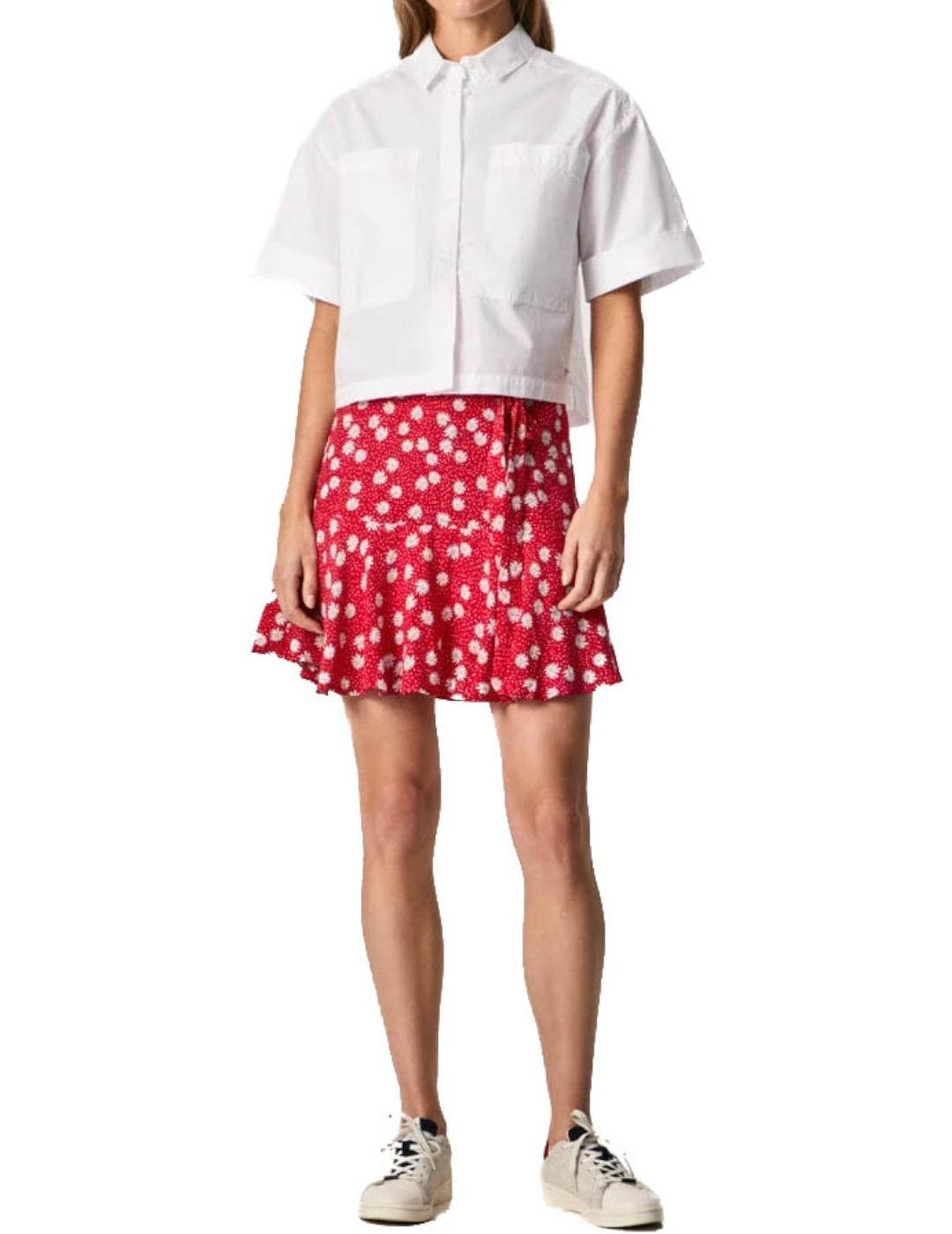 Falda Pepe Jeans Mini Flores Katherine Rojo