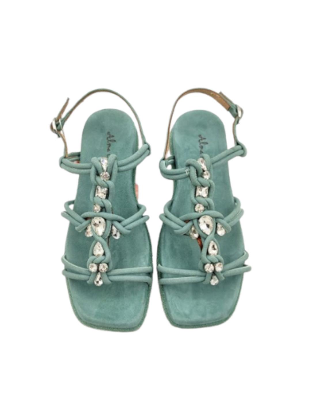 Sandalia Alma En Pena Plana Pedrería Verde