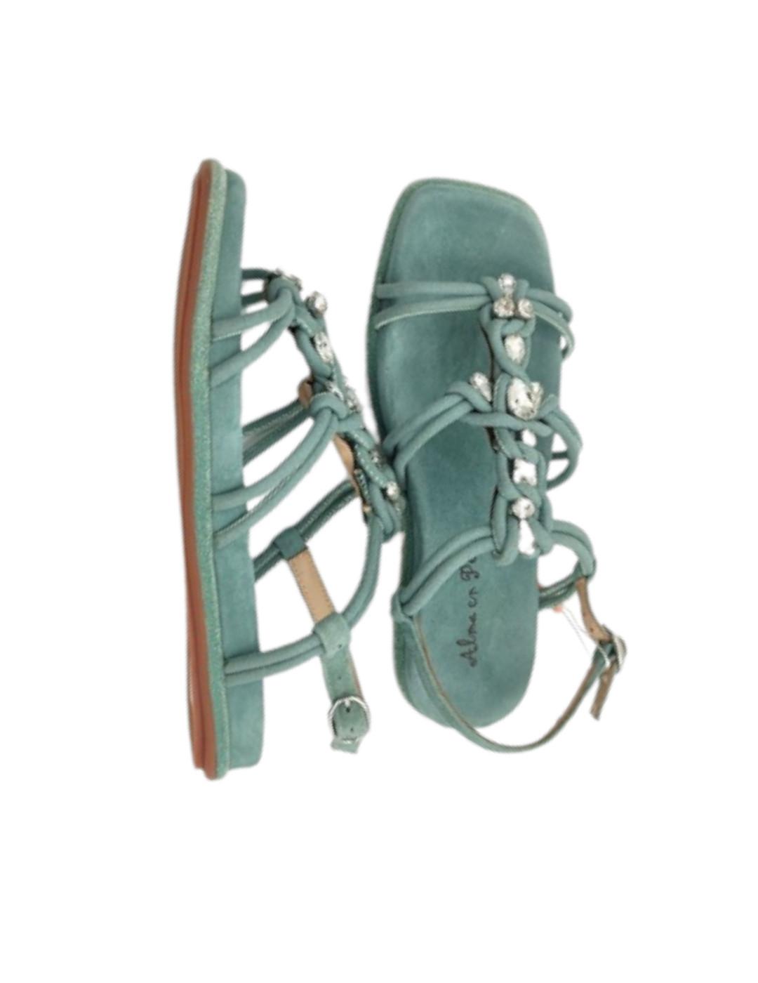 Sandalia Alma En Pena Plana Pedrería Verde