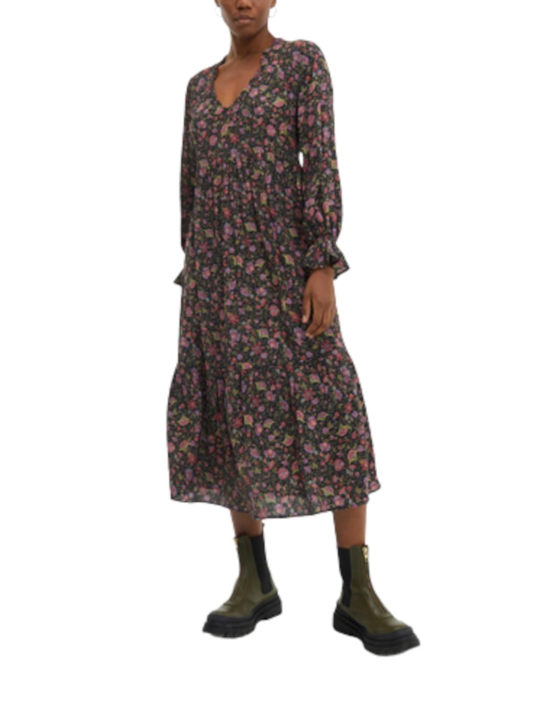 Vestido Systemaction Midi Flores Negro