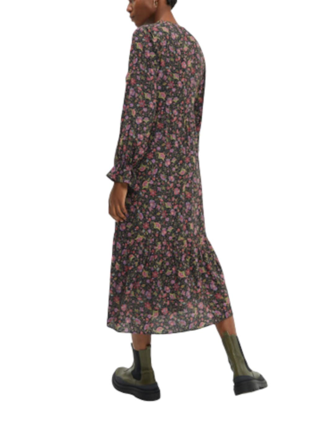 Vestido Systemaction Midi Flores Negro