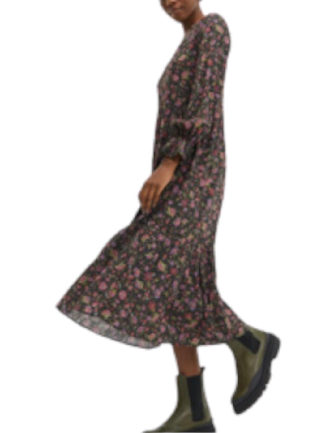 Vestido Systemaction Midi Flores Negro