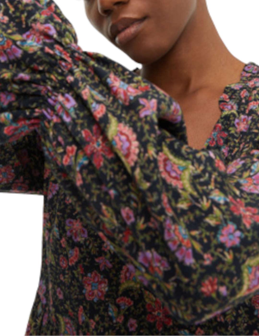 Vestido Systemaction Midi Flores Negro