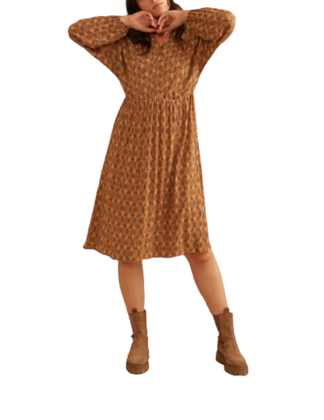 Vestido LAB Collection Botones Camel