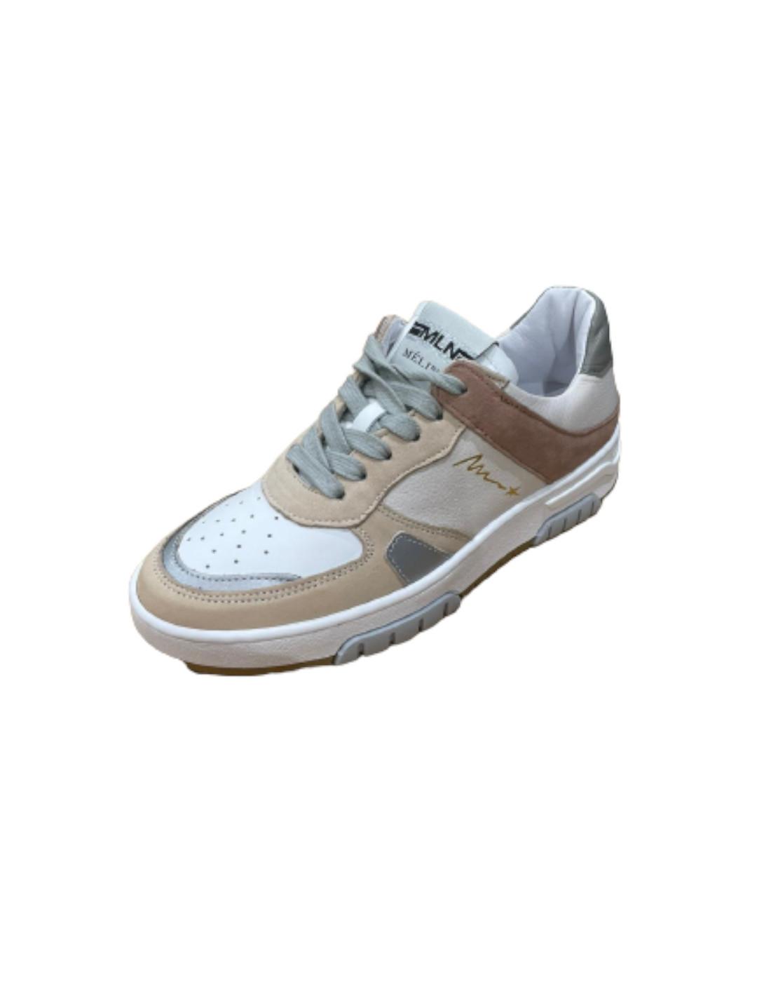 Zapatilla Meliné Combinado Piel Beige