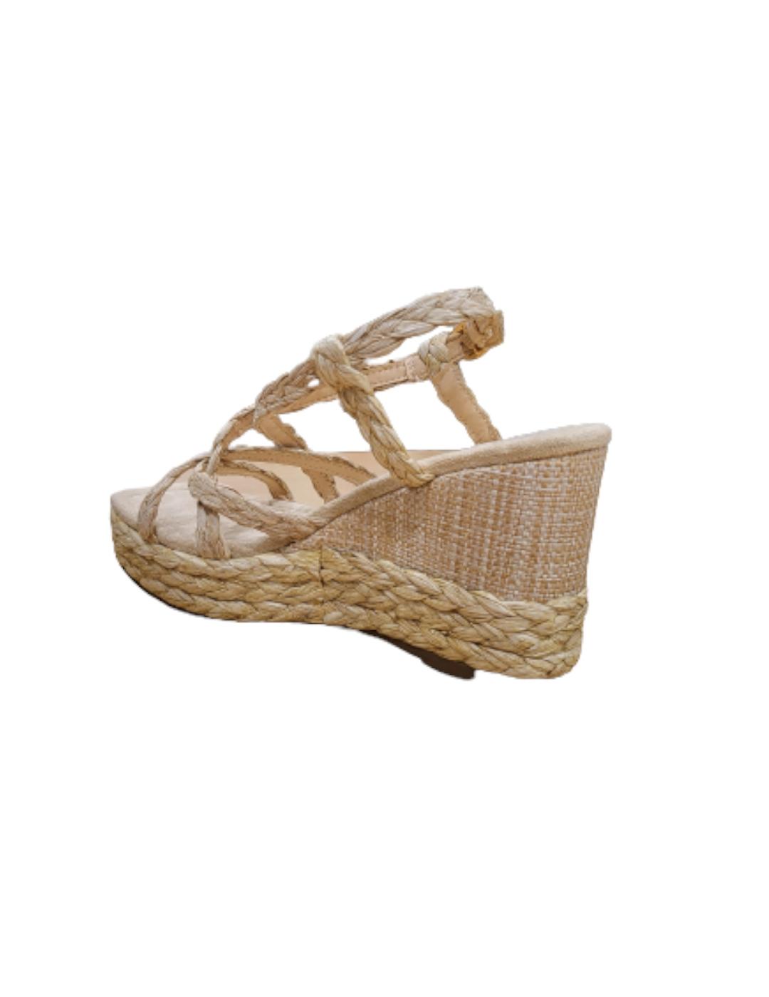 Sandalia Alma Blue Cuña Rafia Beige