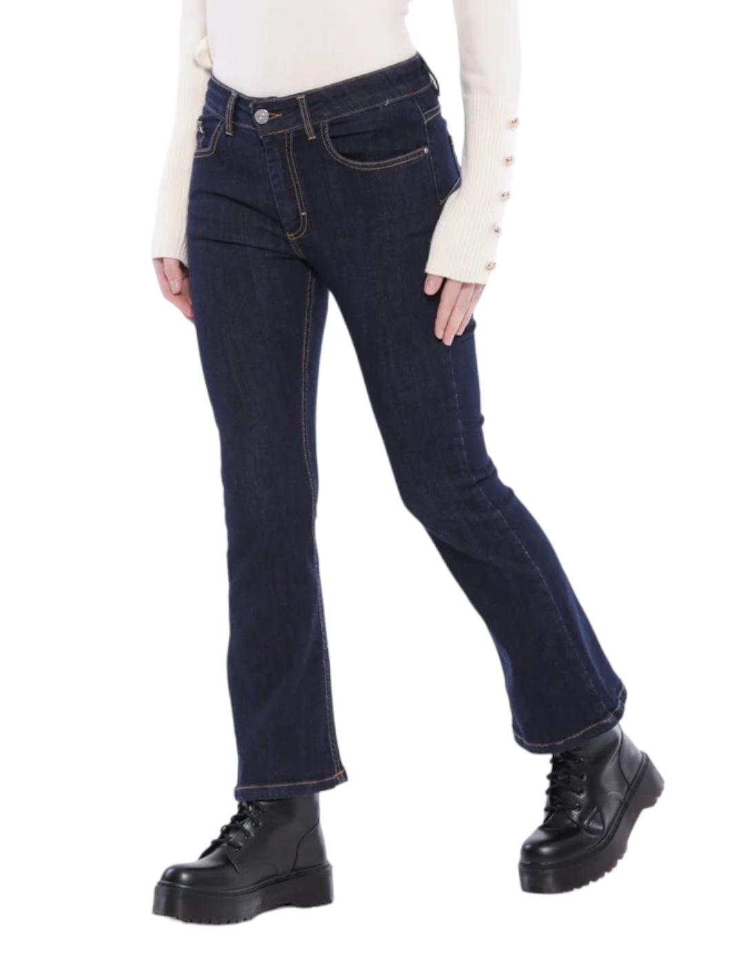 Pantalón Mimi-Muá Jeans Cropped Flare Azul Oscuro