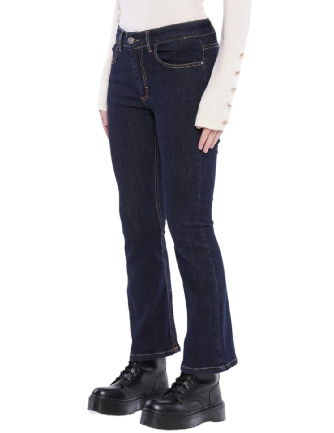 Pantalón Mimi-Muá Jeans Cropped Flare Azul Oscuro