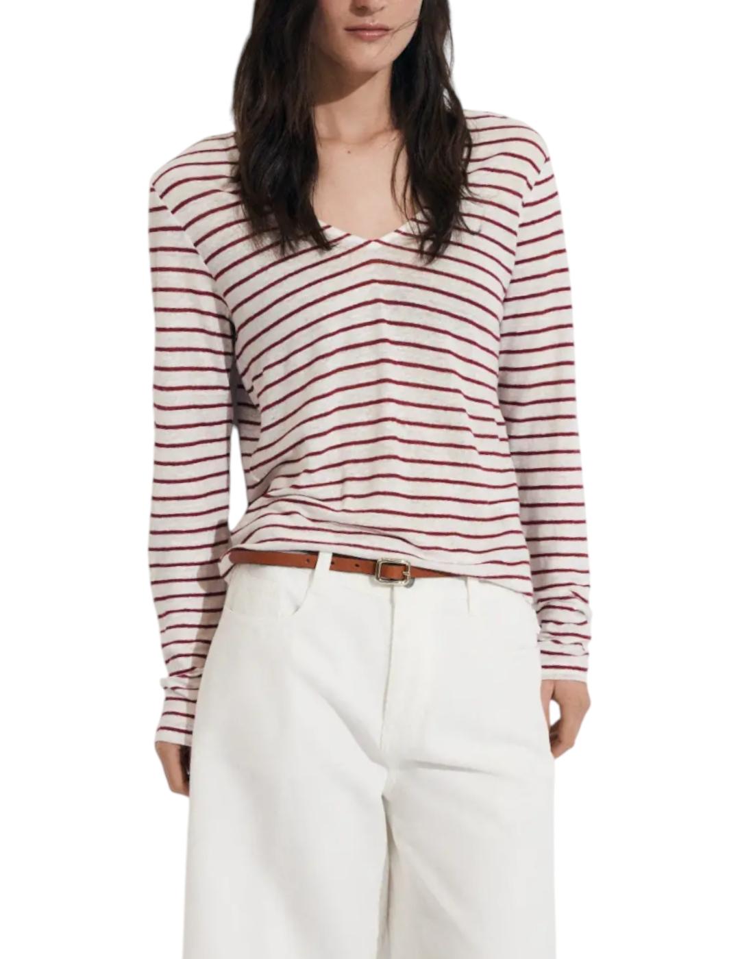 Camiseta ese O ese Lino Stripes Burdeos