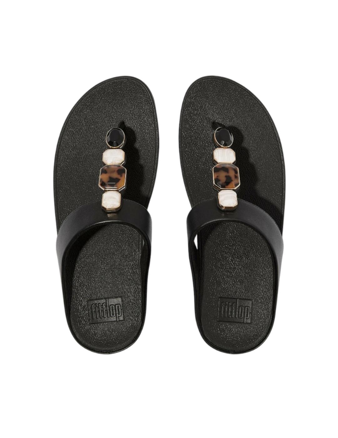 Sandalia FitFlop Fino Multi-Stone Leather Negro