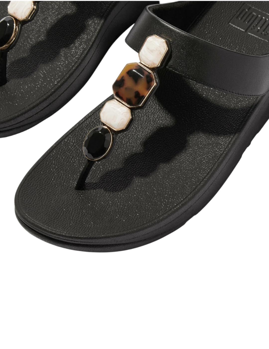 Sandalia FitFlop Fino Multi-Stone Leather Negro