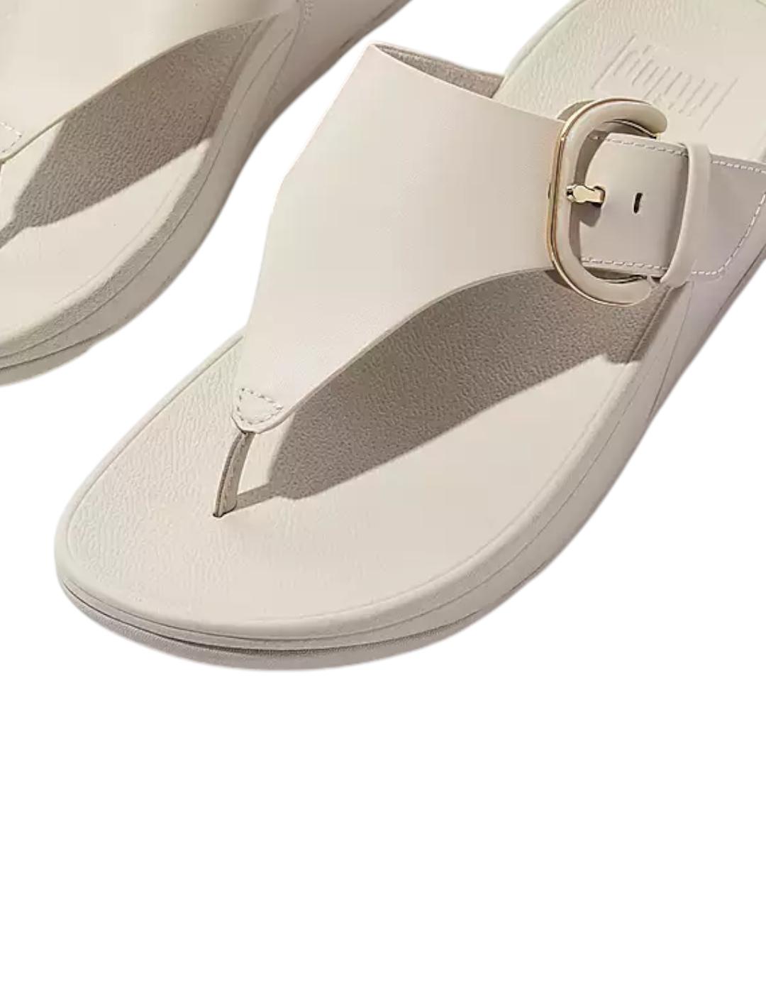 Sandalia FitFlop Lulu Resin-Buckle Leather Beige