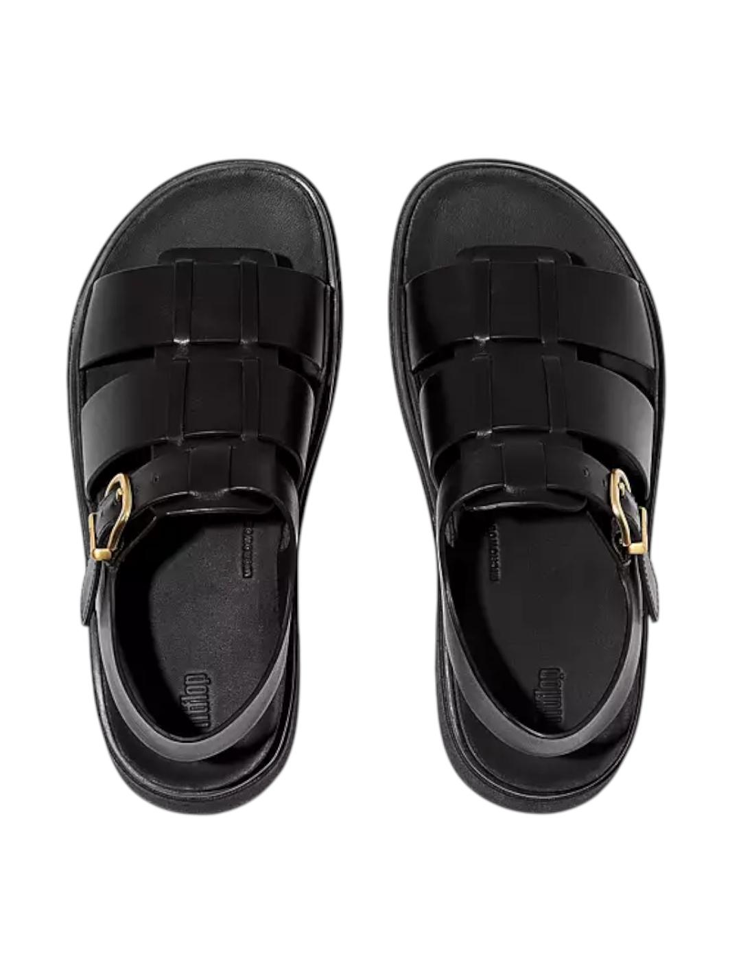 Sandalias Fitflop Gen-FF Leather Fisherman Negro para mujer.