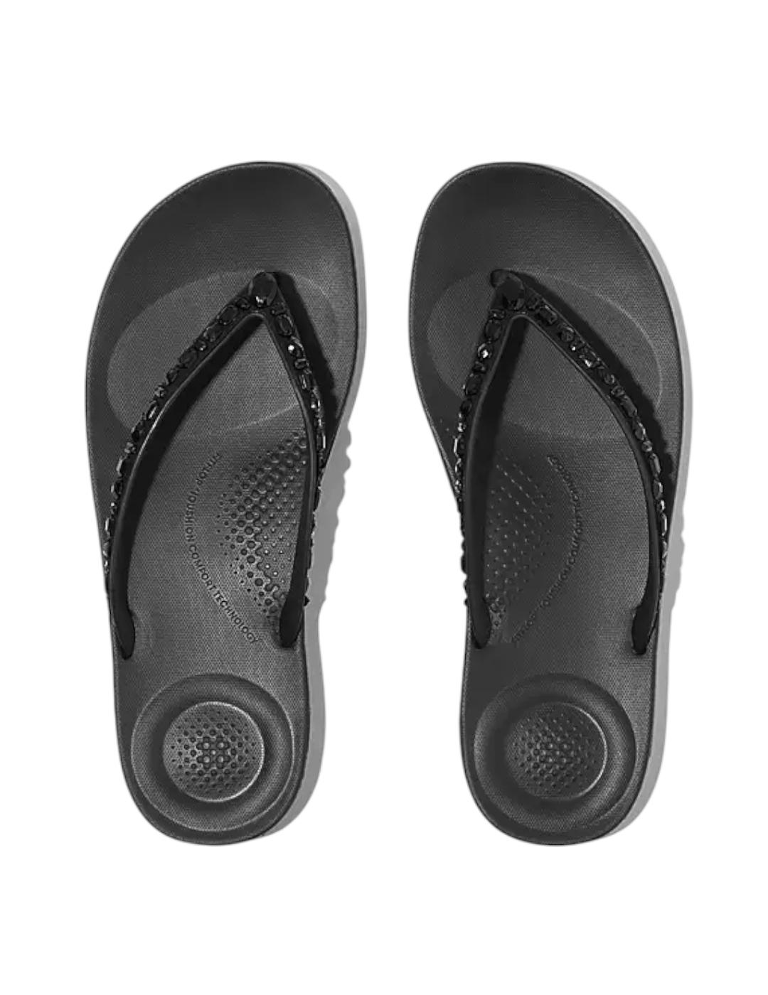 Sandalias Fitflop Iqushion Multi-Crystal Negro para mujer.