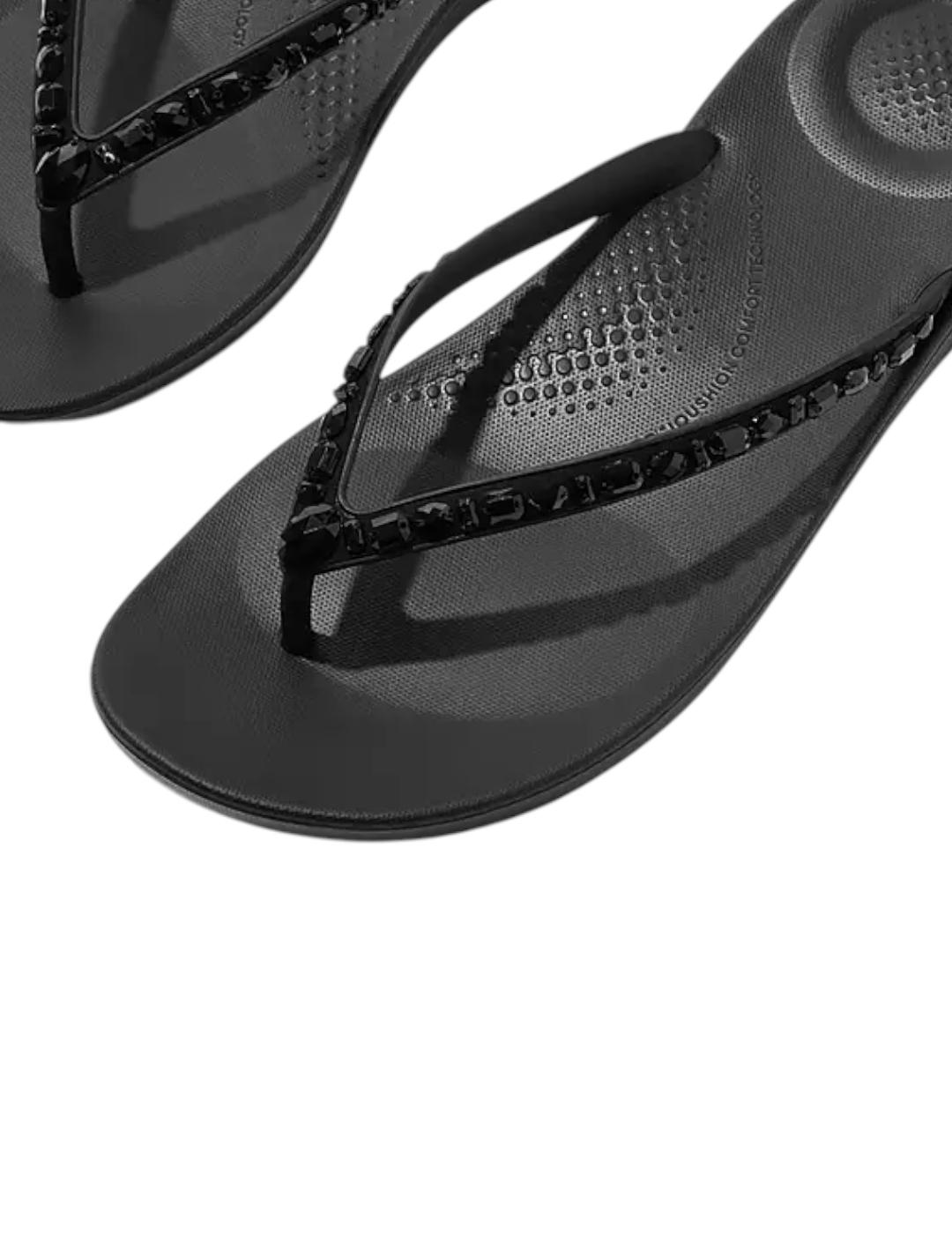 Sandalia FitFlop Iqushion Multi-Crystal Negro